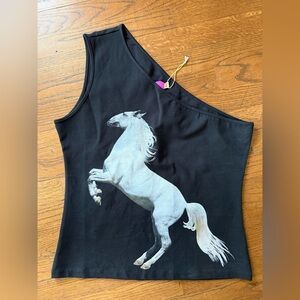 Tyler McGillivary horse one shoulder equestrian tank top sz XXL